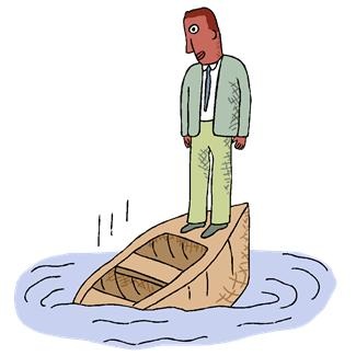man on sinking boat