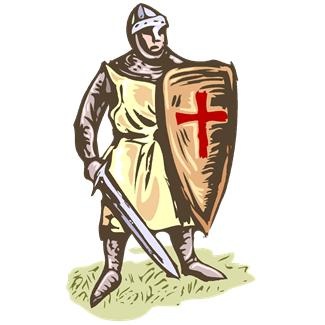 man in armor with shield