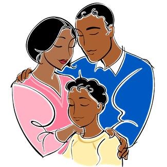 man, woman, and son cuddling